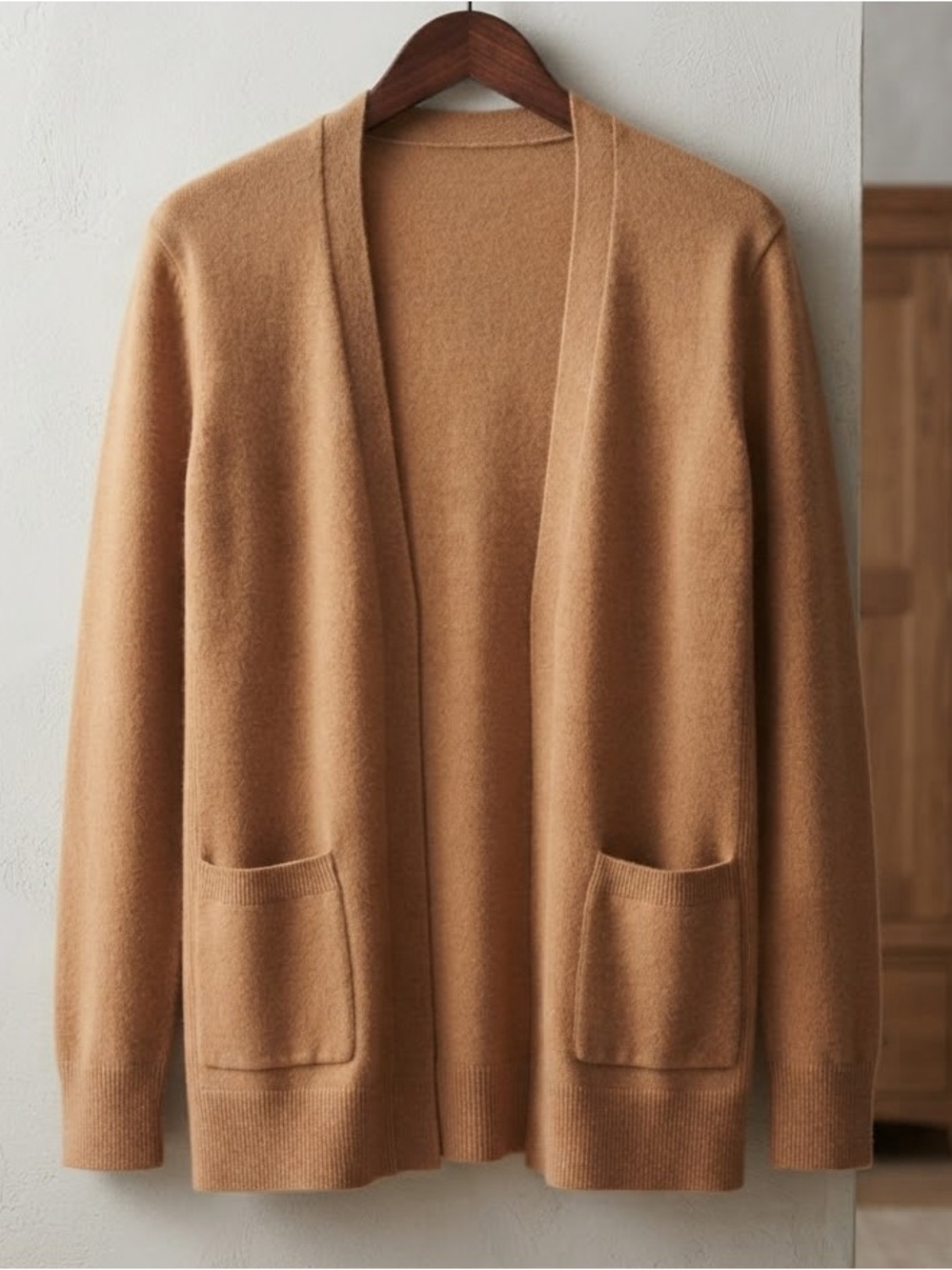 Women’s Open-Front Cardigan Sweater in Camel